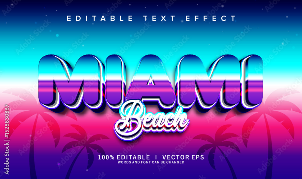 Obraz premium miami beach vector text effect with modern style design