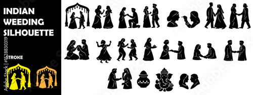 Indian Wedding Silhouette Vector Set – Traditional Ceremony and Cultural Rituals