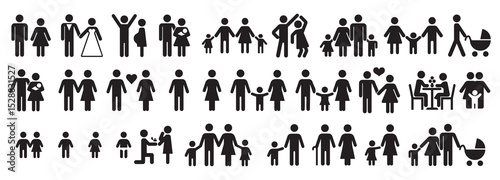  Family Silhouette Vector Pack, Black Parent And Child Figures, Walking Poses, Parenting Symbol Clipart, Love Family Silhouettes