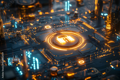 computer circuit board with blue background