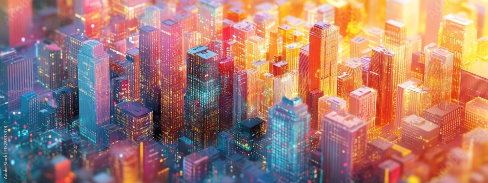 Fototapeta premium Vibrant Cityscape Modern Architecture Data Economic Growth