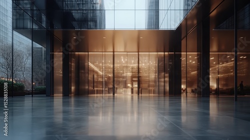 Wallpaper Mural A sleek and modern lobby area in an urban building's interior, featuring contemporary design elements and a welcoming atmosphere for visitors and professionals alike. Torontodigital.ca