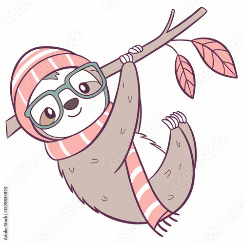 Happy Sloth Cozy winter SVG (wearing glasses)