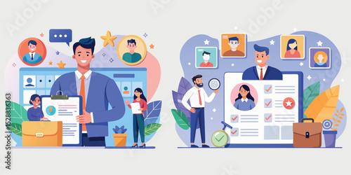 HR & Recruitment Illustration Pack | Modern Job Interview, CV Review, Feedback Scenes