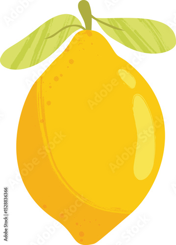 Whole Lemon with Leaves – Colorfull Fruit Flat Vector Illustration - Healthy Vegan Lemonade