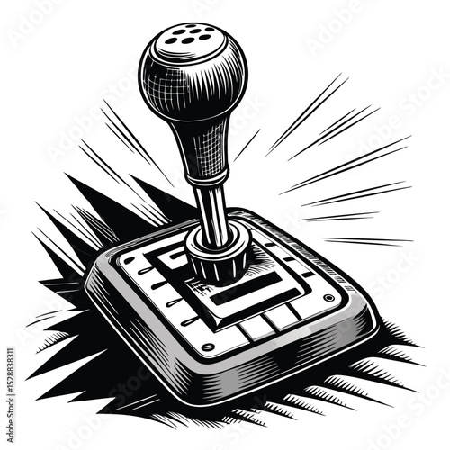 A close-up shot of a car's gear shift boot forcefully snapping into its precisely aligned position, emphasizing the 'M' gear selection.