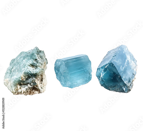 various samples of raw aquamarine mineral isolated.png