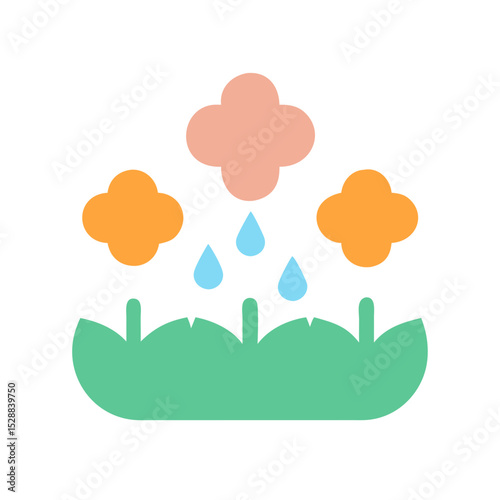 Rain Garden with Flowers illustration Isolated
