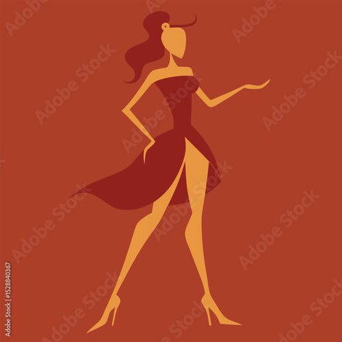 Silhouette of a woman in a dress on a runway background