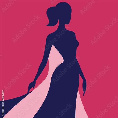 Woman walking on runway in yellow fashion show illustration