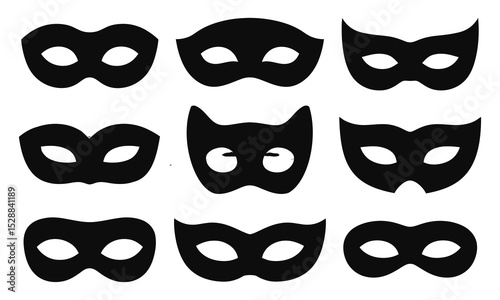 Collection of nine black masquerade masks