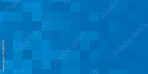Blue mosaic pixel background with copy space. Gradient abstract tile background. Rectangular check pattern.