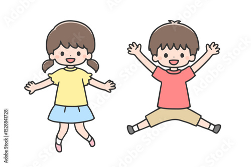 笑顔でジャンプする女の子と男の子