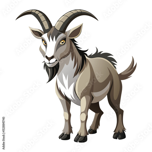Illustration of a goat with large horns on a white background