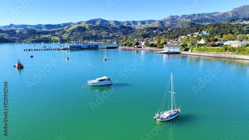 Wallpaper Mural Serene Boat Journey in Akaroa Harbor, New Zealand Torontodigital.ca