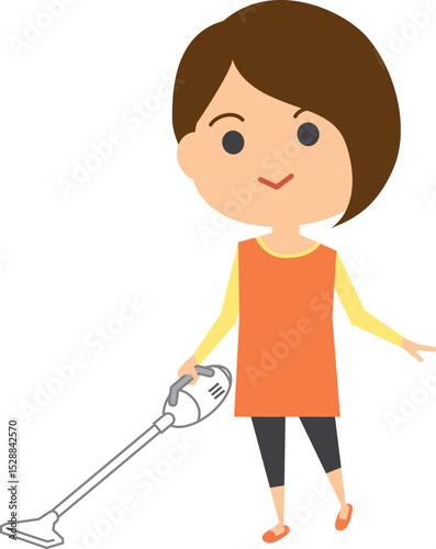 掃除機をかけている女性のイメージイラスト