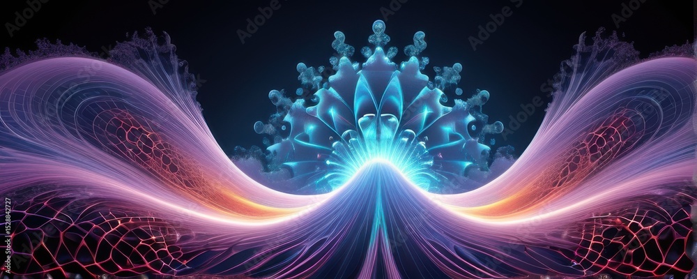 Fototapeta premium Vibrant Abstract Light Waves and Crystalline Structure Digital Art
