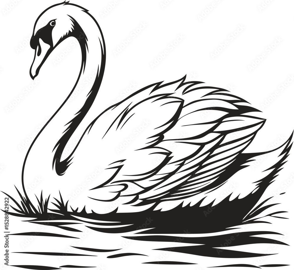 Fototapeta premium silhouette swan on white background