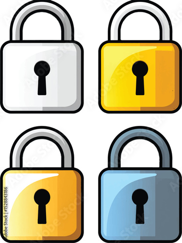 Vector lock and padlock icon set for web security and internet safety design