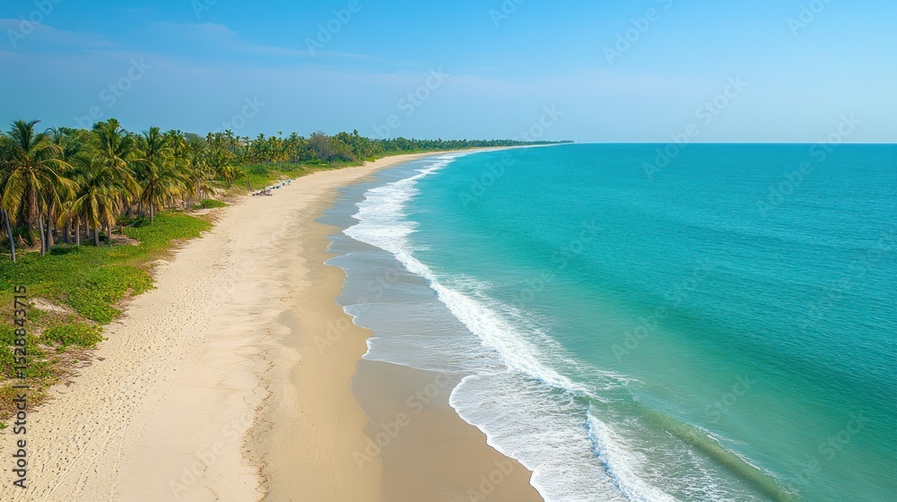 Fototapeta premium Pristine beach with turquoise water and palm trees