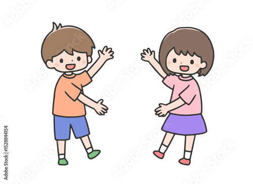 じゃーんと示すポーズの男の子と女の子