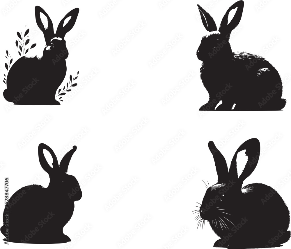 Fototapeta premium Silhouettes of Black rabbit in Various Poses