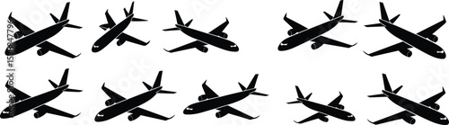  Collection of Aircraft Silhouettes: Commercial Airplanes, Passenger Jets, and Aviation Symbols for Travel, Transportation, and Airline Industry Projects
