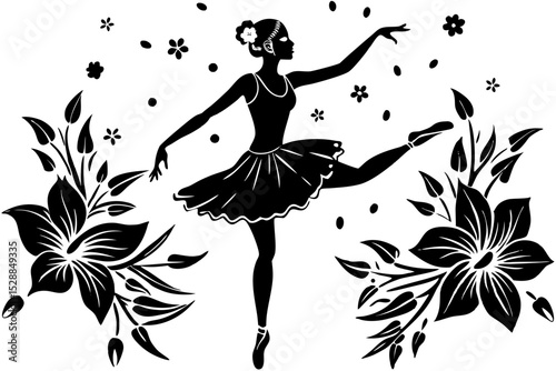 Elegant ballerina silhouette with floral design