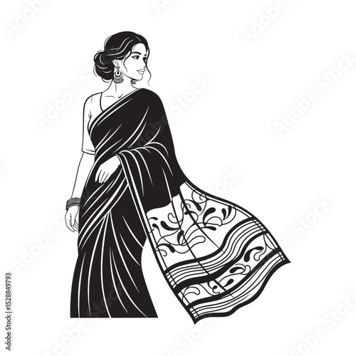 Stylized Silhouette of a Lady in Saree Art & Illustration