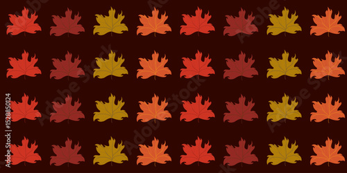 Autumn maple leaves, arranged in colorful vertical stripes seamless pattern. Cozy vector design perfect for seasonal decorations.