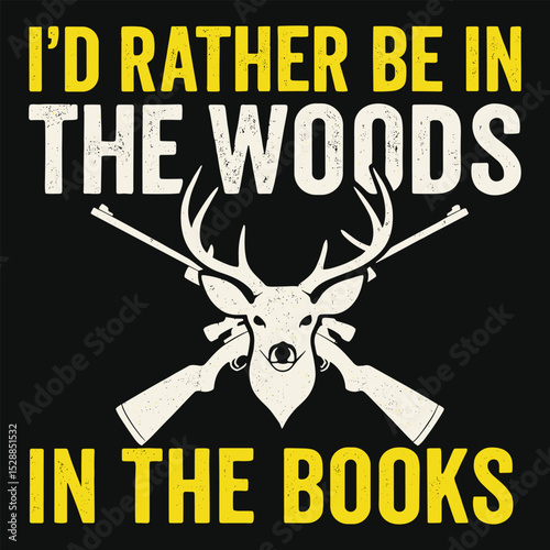 Retro Hunting Typography Design with Deer Skull and Rifles – Outdoor Wilderness Quote