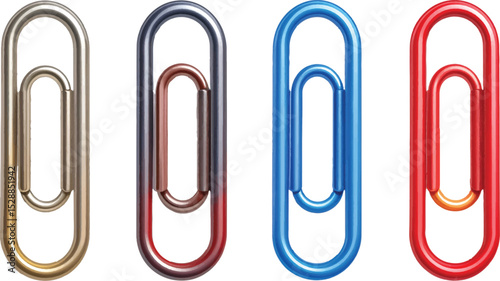Red metal paper clip, an isolated office stationery accessory on a white background