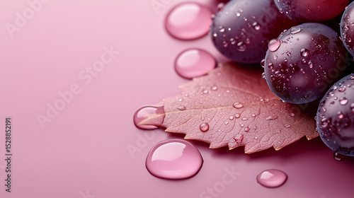 Fresh grapes with water droplets on pink background