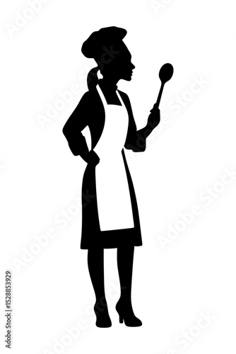 Silhouette of a female chef holding a ladle