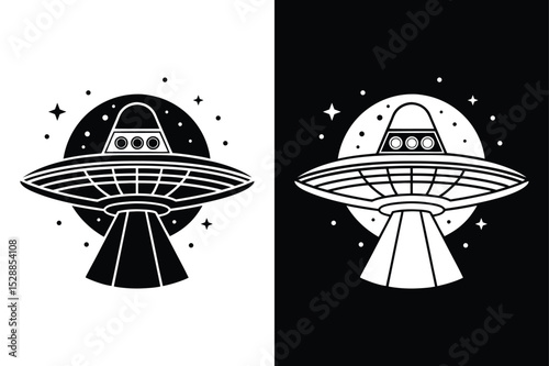 Vector UFO Silhouette. Flying Saucer Icon Set in Minimal Style