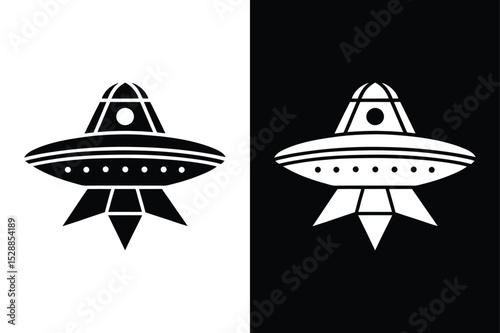 Flying Saucer Silhouette Icon. UFO Vector Set in Flat Design