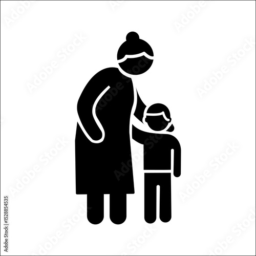Simple Guidance: A silhouette depicts a woman and a child, emphasizing the bond of care, support, and togetherness. This graphic embodies assistance and guidance. 