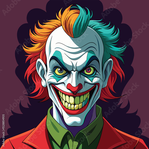 A clown with colorful hair and a sinister smile portrait