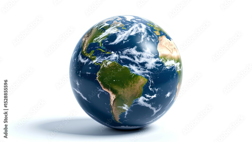 Fototapeta premium A realistic 3D model of Planet Earth, showing the Americas continent. A concept for global business, environment, travel, and communication, isolated on a clean white backgrou