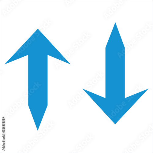 Up and down arrows icon. A blue vector set representing increase and decrease, trading, sorting data, or two-way vertical direction. Isolated on a white background.

