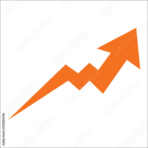 Dynamic growth arrow icon. A jagged orange vector arrow representing a rapid increase, a sudden positive trend, or a stock market spike. Isolated on a white background.


