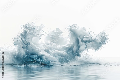 Isolated ocean wave curling and breaking with foam and spray on a white background