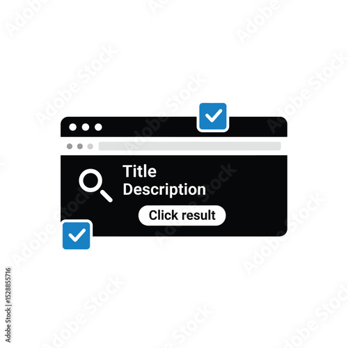 Website search result icon with checkmarks and magnifying glass