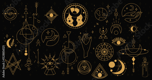 Vector illustrations of constellation and star elements, with tarot card-style illustrations