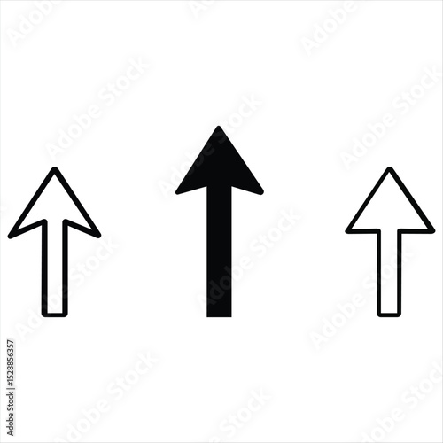 Up arrow icon set. Vector collection of three different styles: outline, solid, and simple. Represents upload, direction, growth, and choices. Isolated on a white background.
