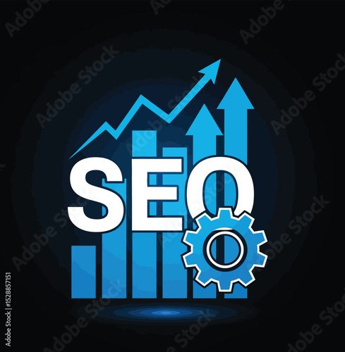 Seo optimization growth chart with gear icon