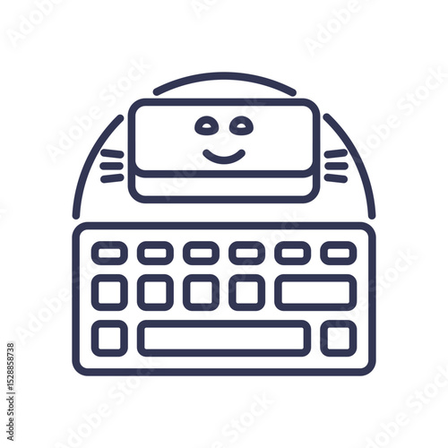 Smiling chatbot above a keyboard, symbolizing friendly AI interaction.