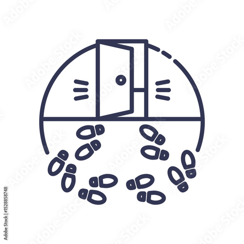 Open door with footsteps symbolizes a warm welcome and return.