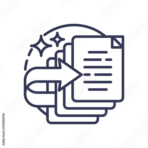 Illustration of data extraction with documents and an arrow symbolizing transfer.