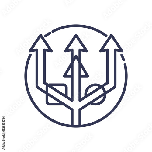 Three arrows diverging and converging, symbolizing decision-making and pathways.
